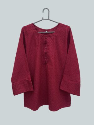 Mehroon short chikankari kurtis for women
