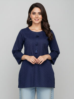 Navy Blue Trendy Short Chikankari Kurti