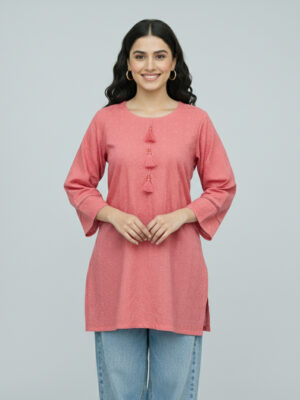 Tulip Pink Cotton Short Chikankari Kurti