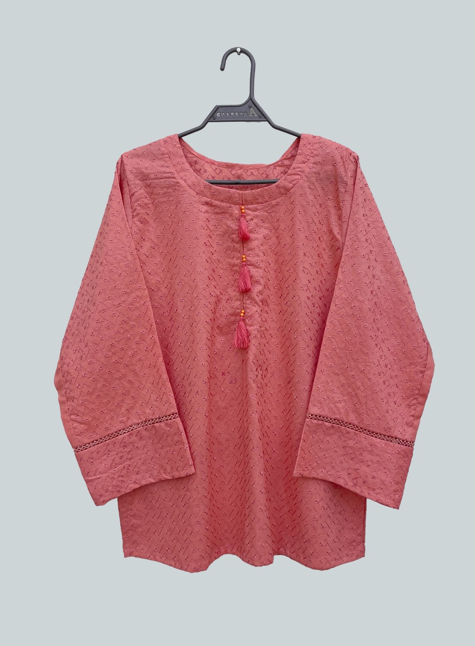 Tulip Pink cotton short chikankari kurti