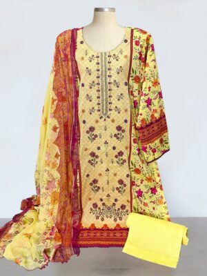 Yellow Wholesale Stitched 3 Piece Lawn Suits