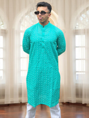 cyan Pakistani chikankari kurta for men