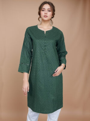 green long Ladies chikankari embroidered kurtis
