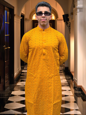 Mustard Men’s Chikankari Kurta Pakistan