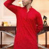 orange Chikankari kurta design for men