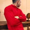 orange Chikankari kurta design for men