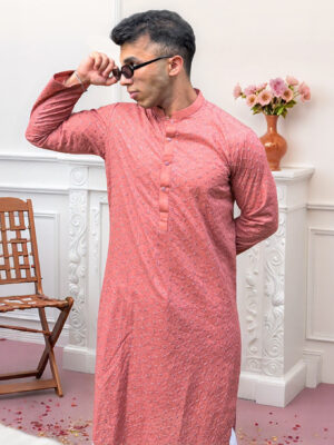 pink Pakistani chikankari kurta for men