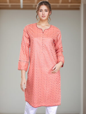pink long Pakistani chikankari embroidered kurti