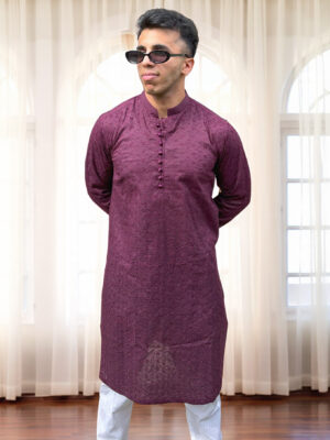 purple Traditional chikankari mens kurta