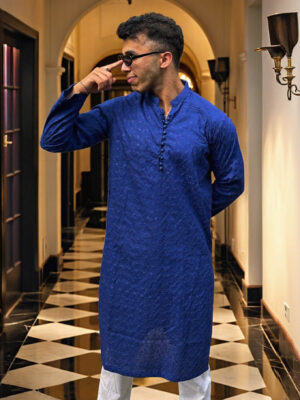 royal blue Mens chikankari kurta Pakistan