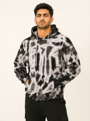 Black & white men’s oversized cotton tie dye hoodie