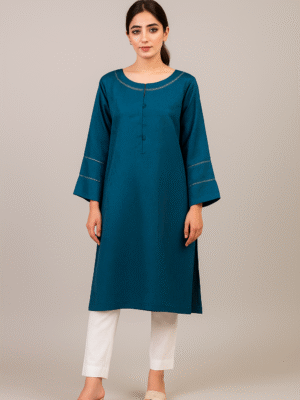 Bluish Cyan self print pure linen kurtis wholesale
