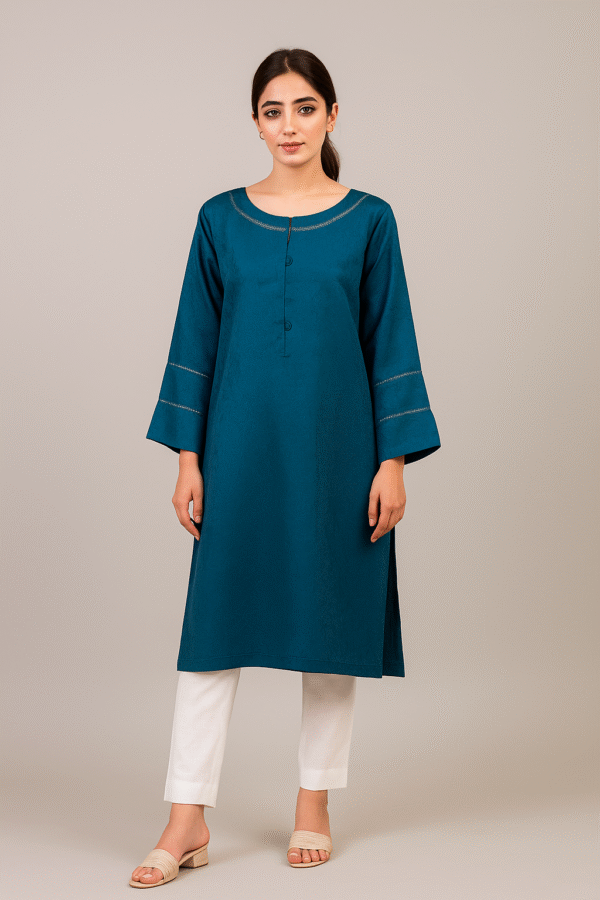 Bluish Cyan self print pure linen kurtis wholesale