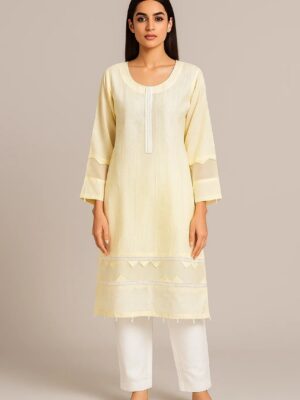 Light Yellow Self print Pakistani kurtis UK