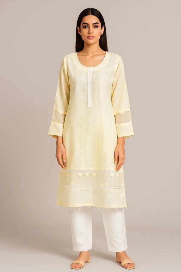 Light Yellow Self print Pakistani kurtis UK