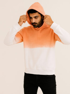 Men’s Cotton Tie & Dye Hoodie in White & Peach Ombre