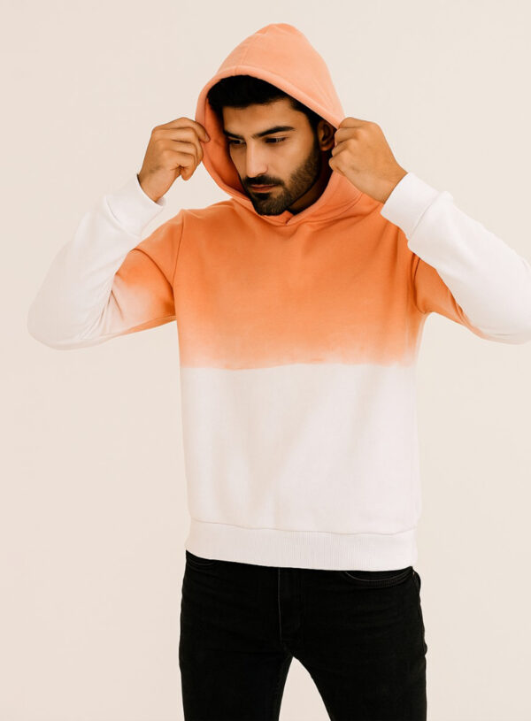 Men’s Cotton Tie & Dye Hoodie in White & Peach Ombre
