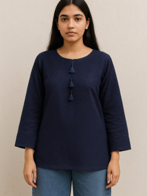 Navy Blue Chikankari Embroidered Kurti UK