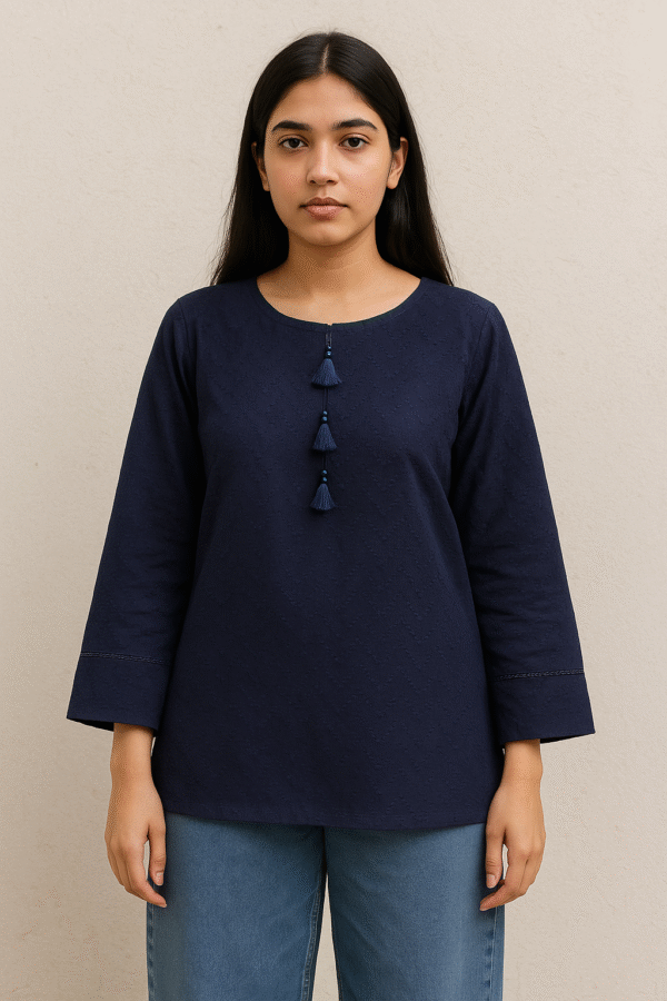 Navy Blue Chikankari Embroidered Kurti UK