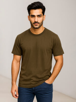 Olive green premium cotton round neck t shirts
