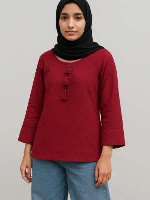 Red Chikankari Cotton Kurti UK