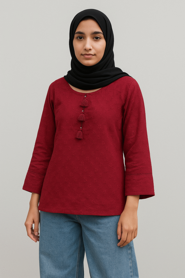 Red Chikankari Cotton Kurti UK