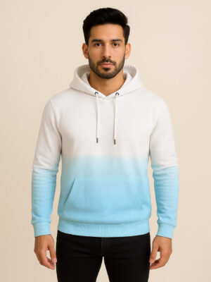 Sky Blue Ombre tie & dye printed hoodie for men