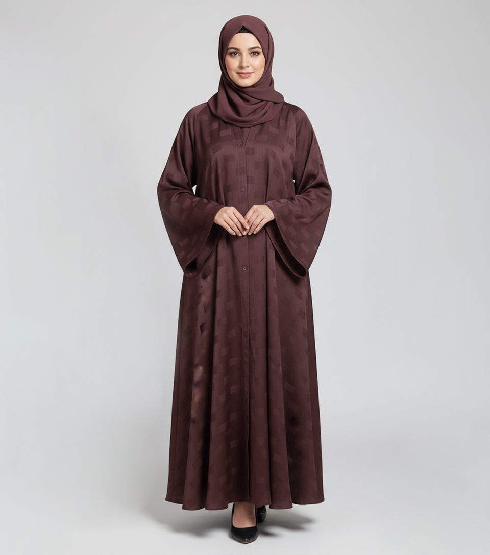 Congo Brown Fancy Self Printed Wholesale Abaya