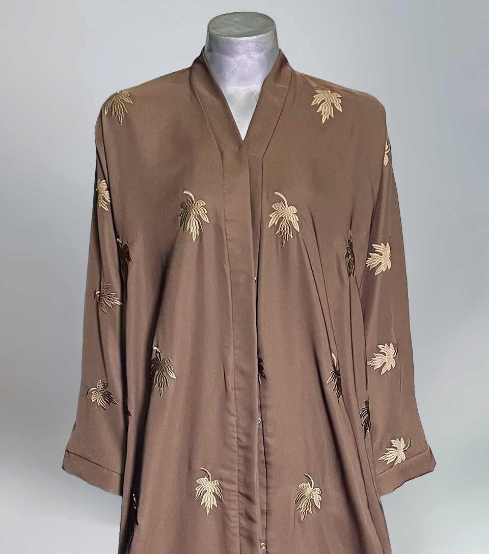 Elegant Greyish Brown Embroidered Wholesale Abaya