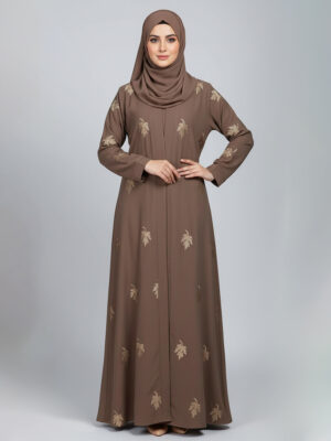 Elegant Greyish Brown Embroidered Wholesale Abaya