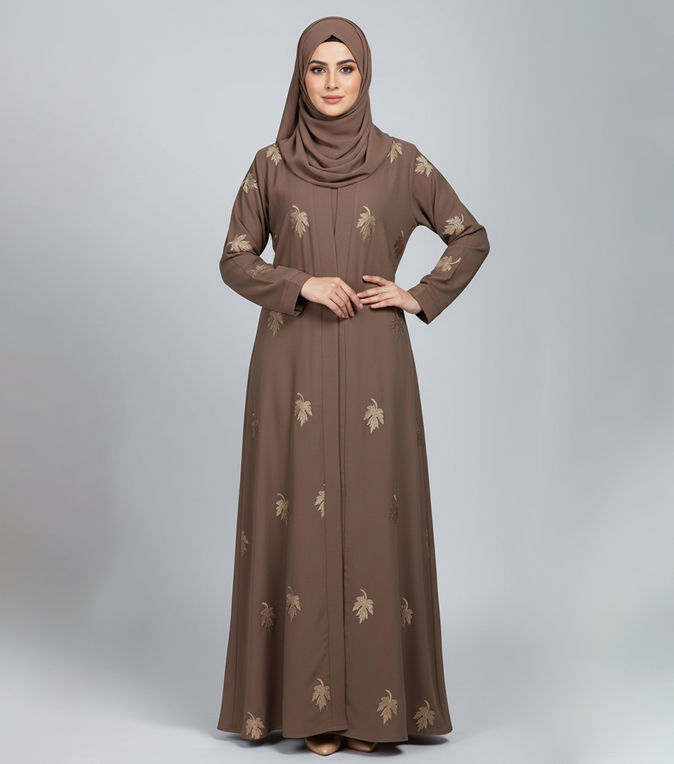Elegant Greyish Brown Embroidered Wholesale Abaya