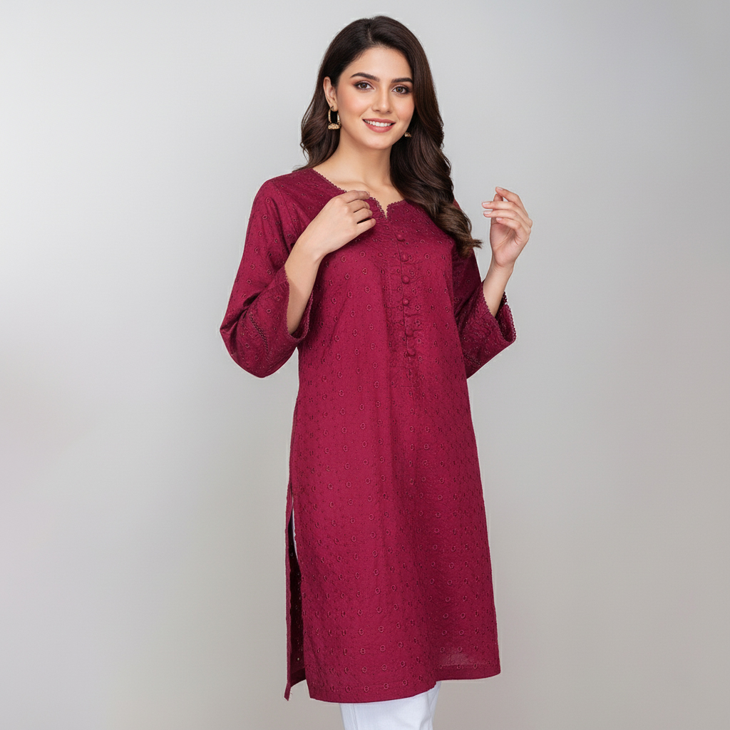 Mehroon wholesale chikankari kurti