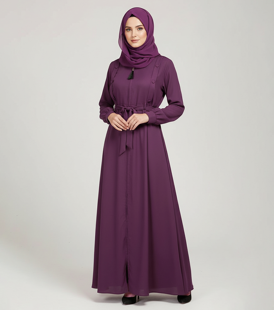 Plum Purple wholesale abaya with zip