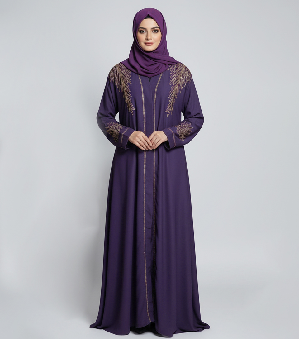 Purple Taupe fancy embroidered wholesale abaya