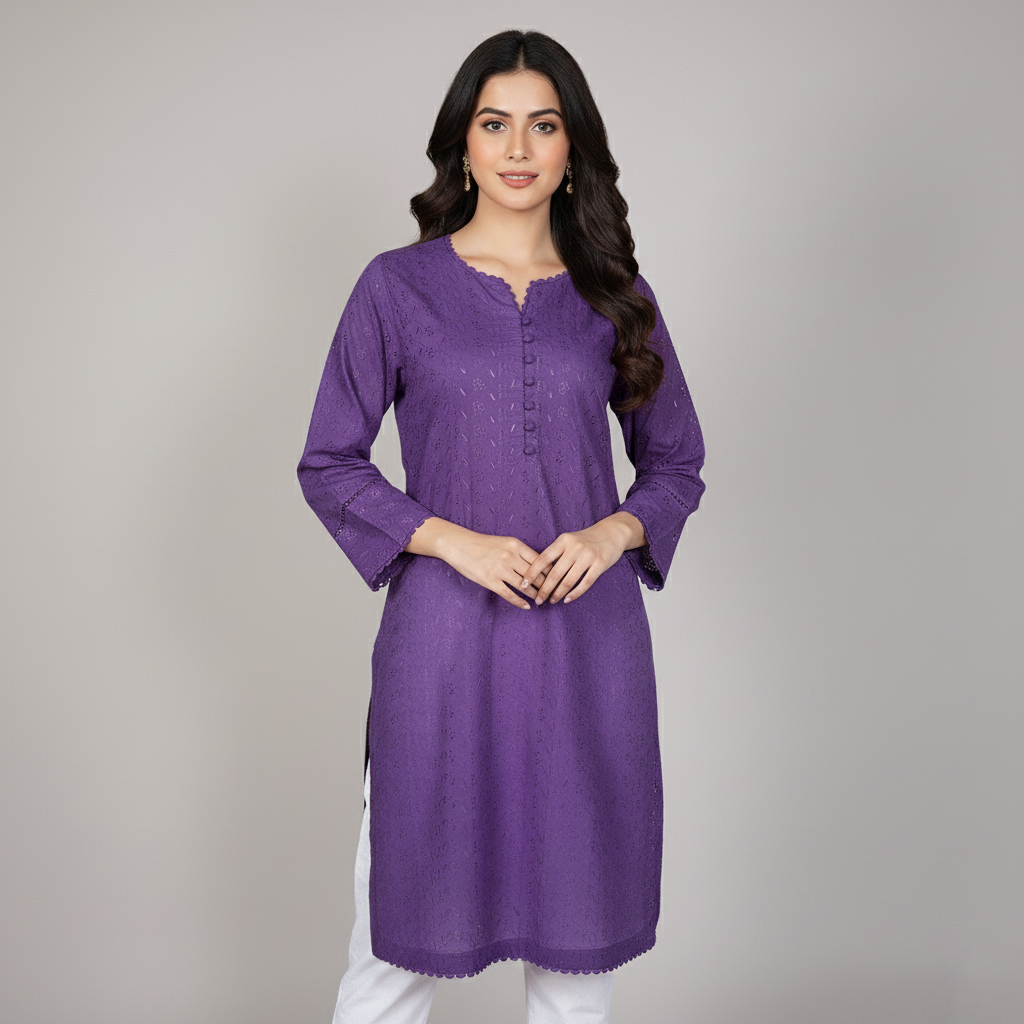 Purple chikan kurti wholesale