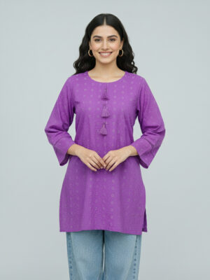 Purple short length chikan kurta wholesale