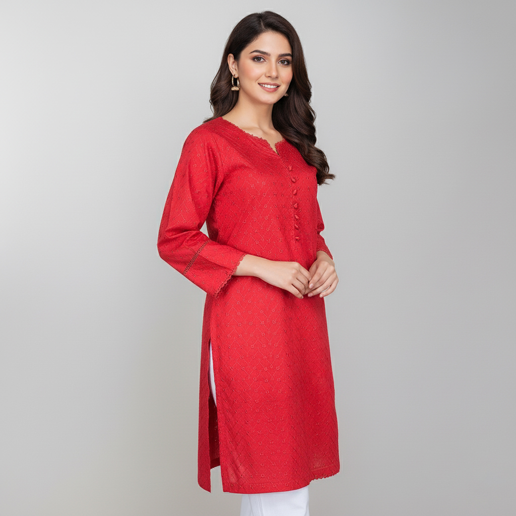 Red chikankari kurtis wholesale