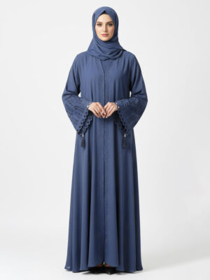 Tealish Blue fancy wholesale abaya with cutwork