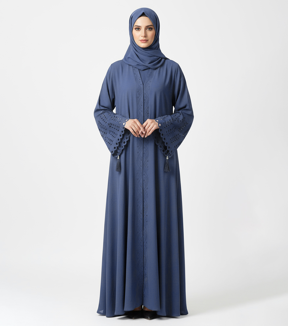 Tealish Blue fancy wholesale abaya with cutwork