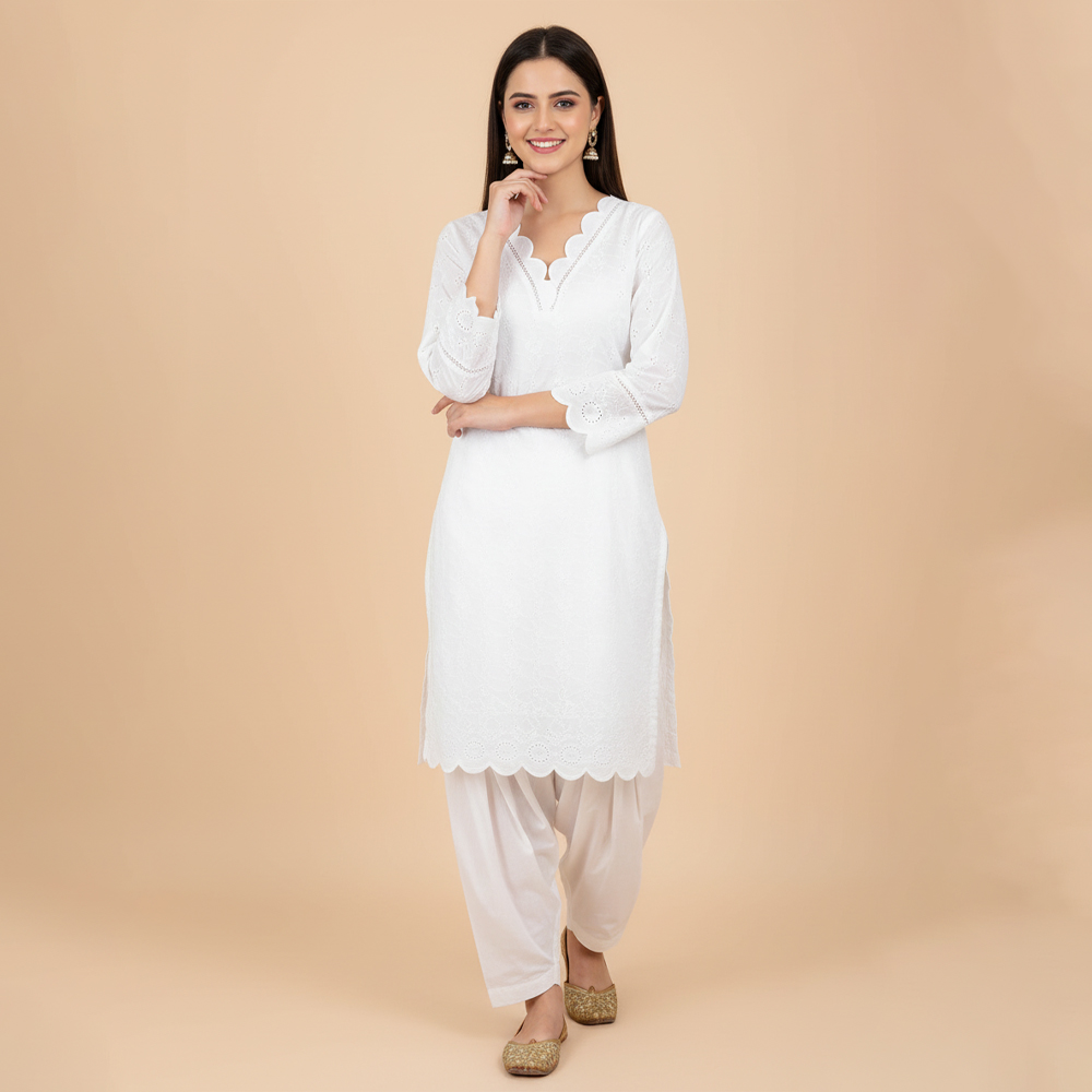 chikankari white dress