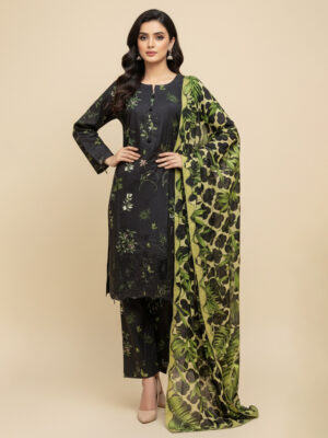 Black wholesale embroidered linen 3pc suits for ladies