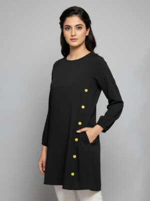 Classic black women's wholesale tunic top with side pocket