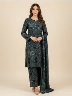 Dark Grey wholesale embroidered linen 3pc suits for ladies