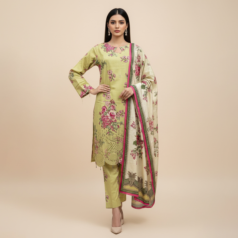 Green Mist wholesale embroidered linen 3pc suits for ladies