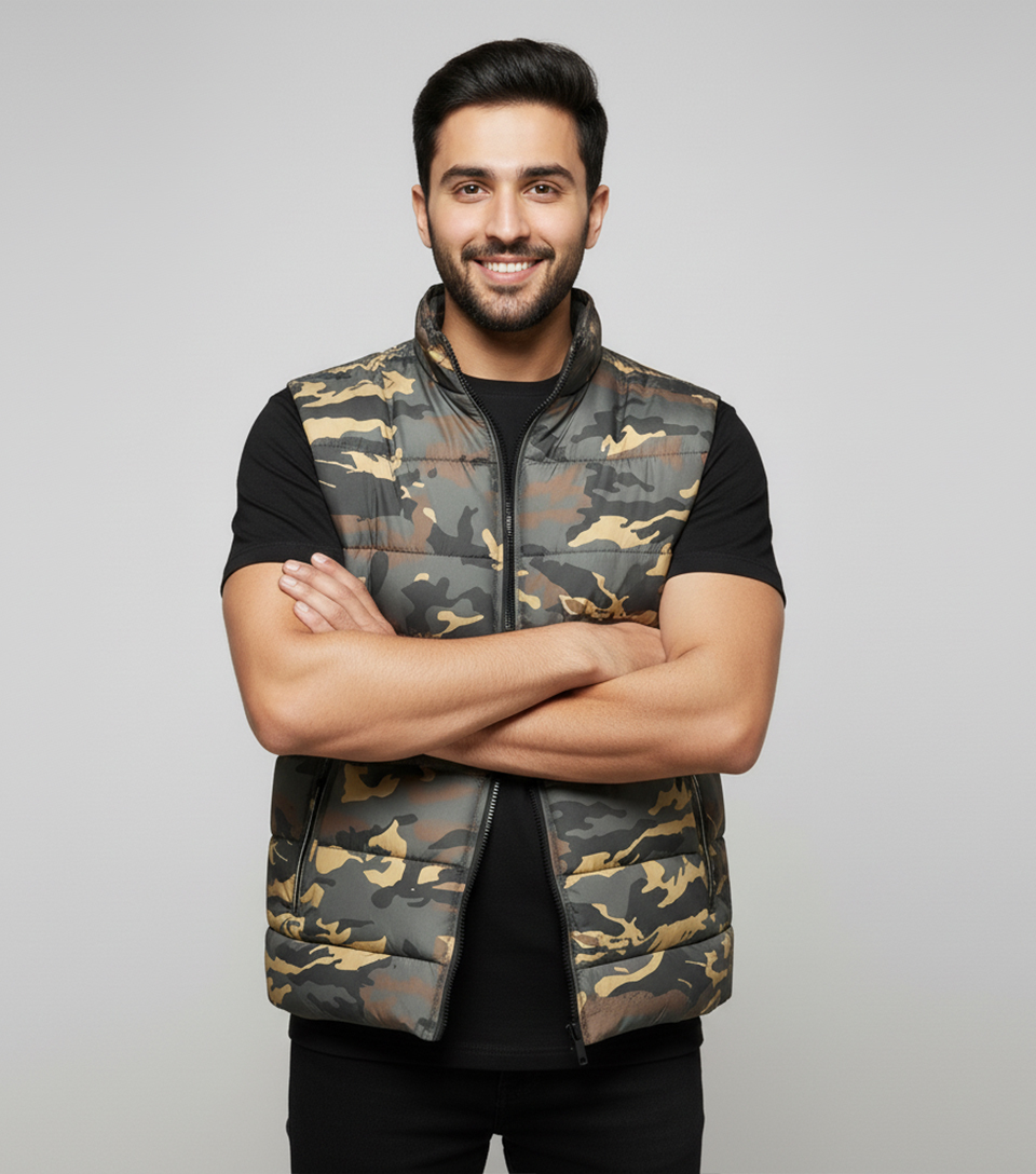 Urban Grey Camouflage Wholesale Sleeveless Puffer Vest