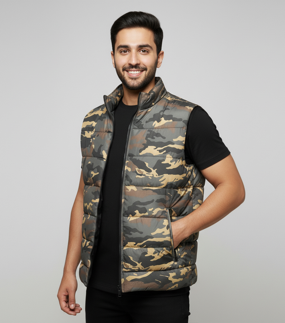 Urban Grey Camouflage Wholesale Sleeveless Puffer Vest
