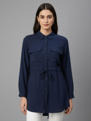 Navy blue Wholesale Tunic with Tie-Waist UK