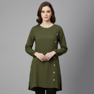 Olive green women's wholesale tunic top with side pocket