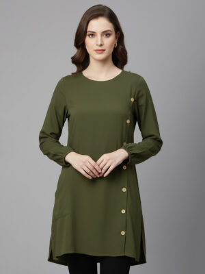 Olive green women's wholesale tunic top with side pocket UK