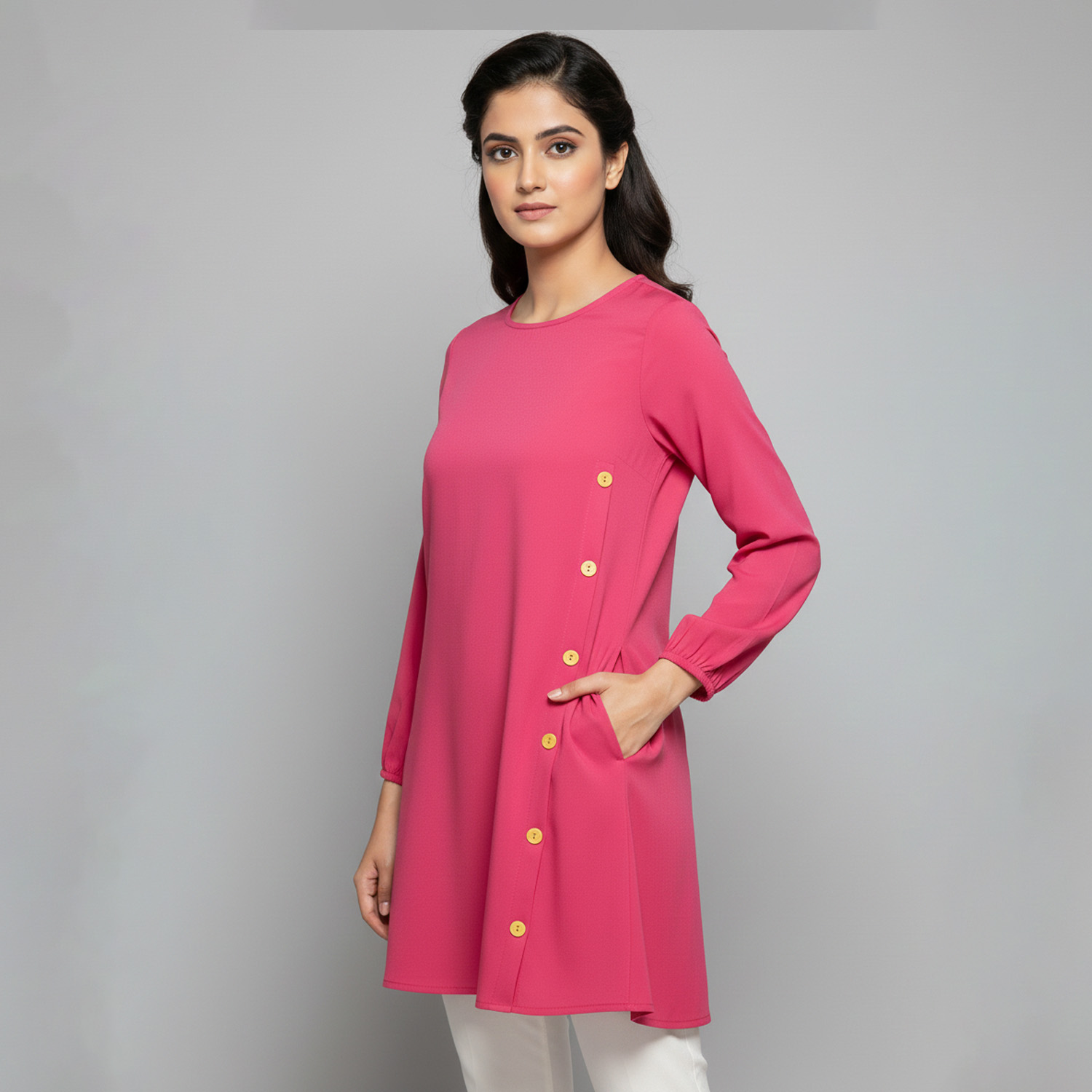 Pink women's wholesale tunic top with side pocket